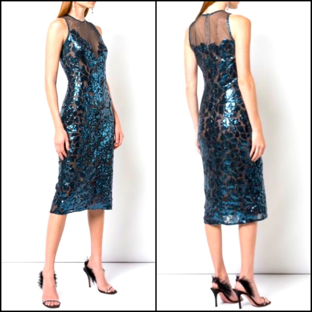 Tadashi Shoji Sequin Mesh Illusion Sleeveless Cocktail Party Dress